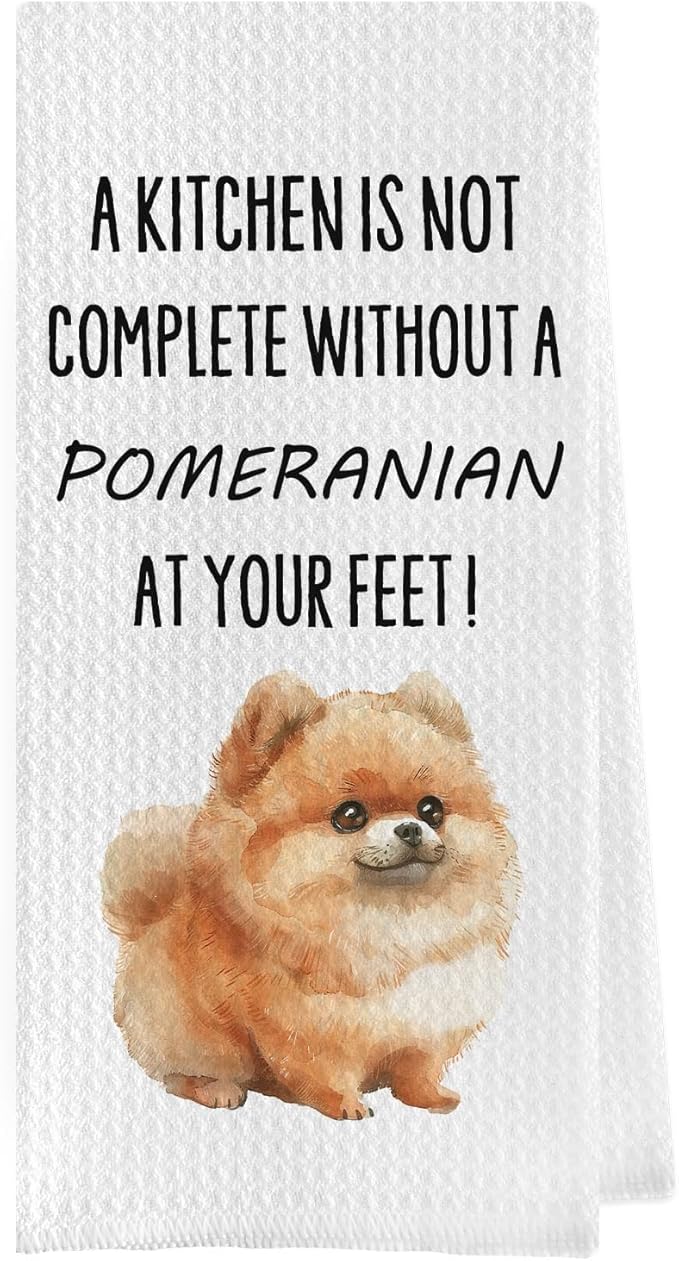 Funny Pomeranian Kitchen Towels - Pomeranian Gifts for Women Waffle Dish Towels, Dog Lover Mom Gifts Decorative Hand Tea Towel, 16x24 Inch