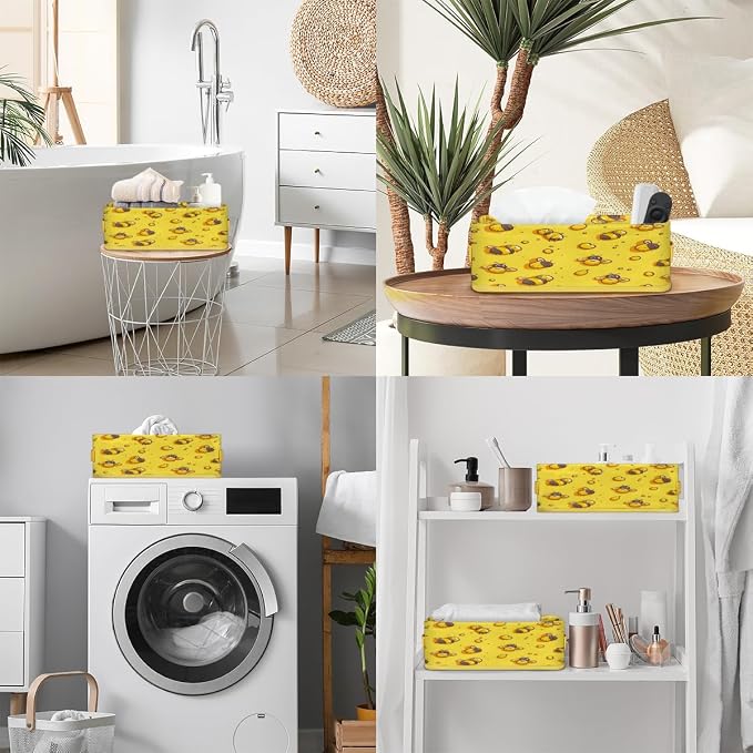 Yellow Bee Print Bathroom Storage Basket Waterproof Foldable Storage Bins with Handles Decorative Toilet Paper Storage Basket for Organizing for House Bathroom Toiletries