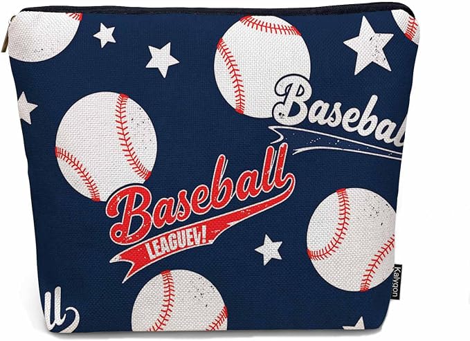 Baseball Makeup Organizer Bag Cosmetic Bag For Men Women, Sports Ball Softball Baseball Blue Travel Toiletry Bag Flax Makeup Bags Purse Business Makeup Pouch For Toiletries Cosmetics