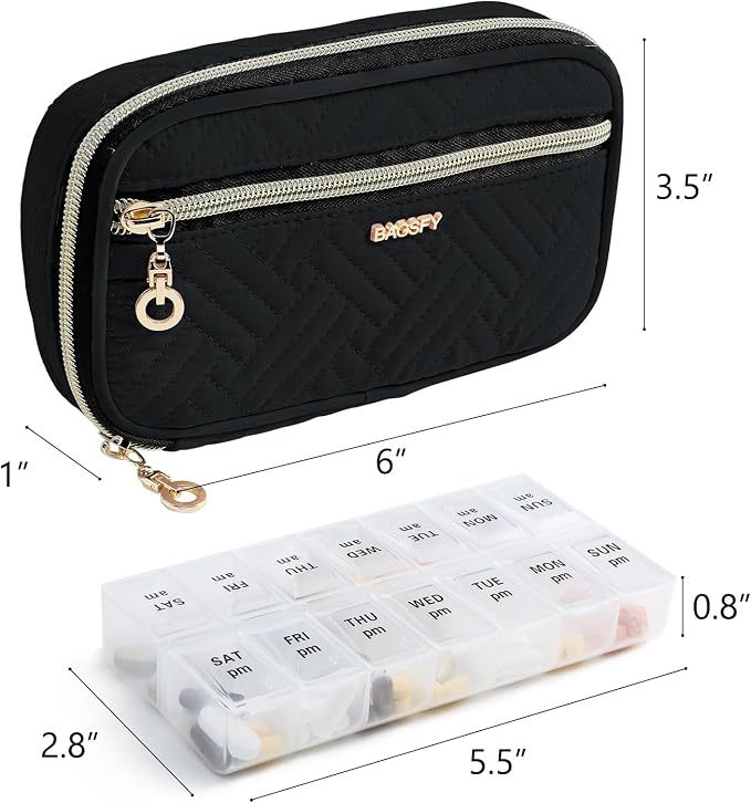 BAGSFY Pill Organizer Case 2 Times a Day- Weekly Medicine Organizer Travel Pill Box with Removable 7 Day Medicine Case Container for Fish Oil, Vitamin, Supplement