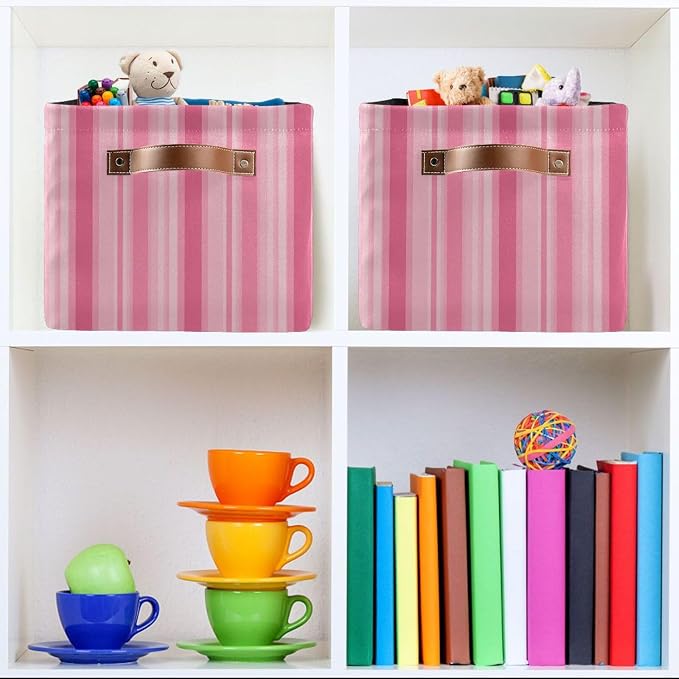 Kigai Storage Basket, Fabric Collapsible Closet Organizer Bin | Stripes Waterproof Foldable Canvas Basket with Handles for Shelves, Nursery, Closet, Bedroom & Bathroom