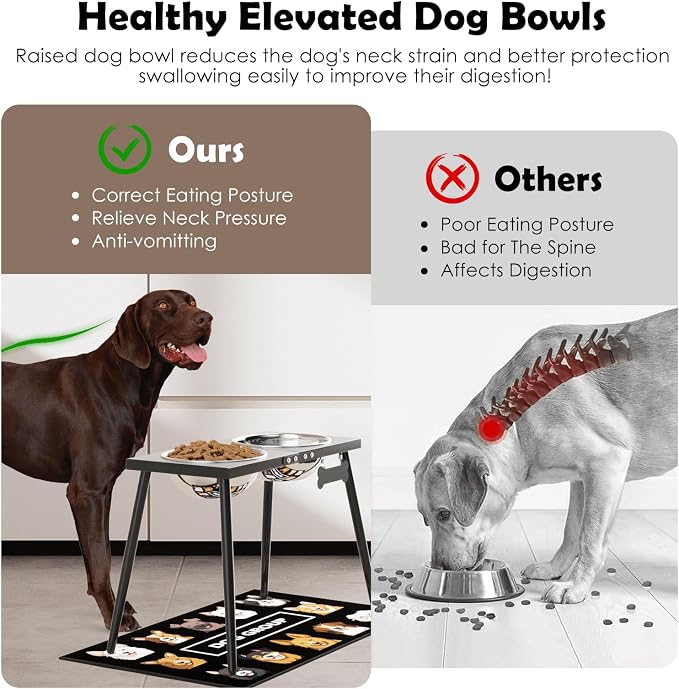 ADENGL Metal Elevated Dog Bowls, 17in Tall Raised Dog Bowl Stand, Dogs Raised Stand with 3000ml Stainless Steel Bowls and Sprill Proof Mat for Extra Large Breeds