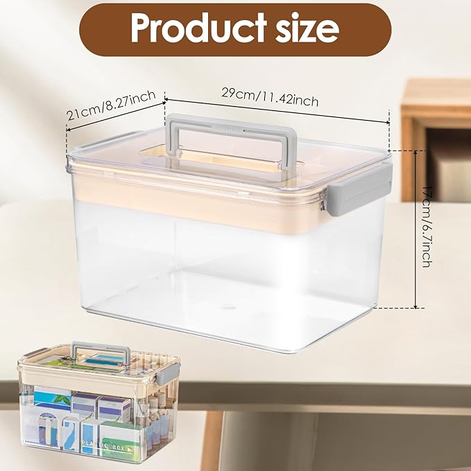Medicine Storage Box with Handle Medicine Organiser First Aid Organizer Portable Medication Organizer Emergency Supplies Container for Home (Clear)