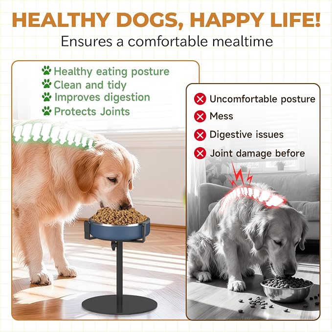 2 Pack Elevated Dog Bowl Stand, Adjustable Height 8-16in, Width 6-10in | Extra-Stable Tall Single Lifted Food Holder for Large Medium Size Breeds, Metal Non-Slip Raised Dish Riser Pet Water Feeder