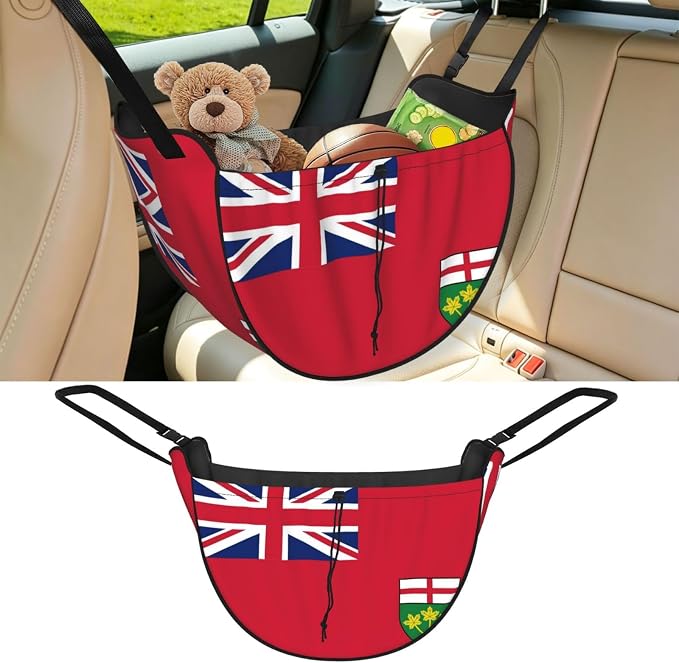 Ontario Flag Car Seat Organizer-Backseat Storage Bag for Travel | Waterproof Durable. Holds Snacks Gear Essentials. Fits Most Cars.