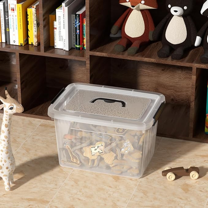 18 Quart Clear Plastic Latching Storage Box with Handle, 4-Pack | Stackable Plastic Organization Container Bins with Lids