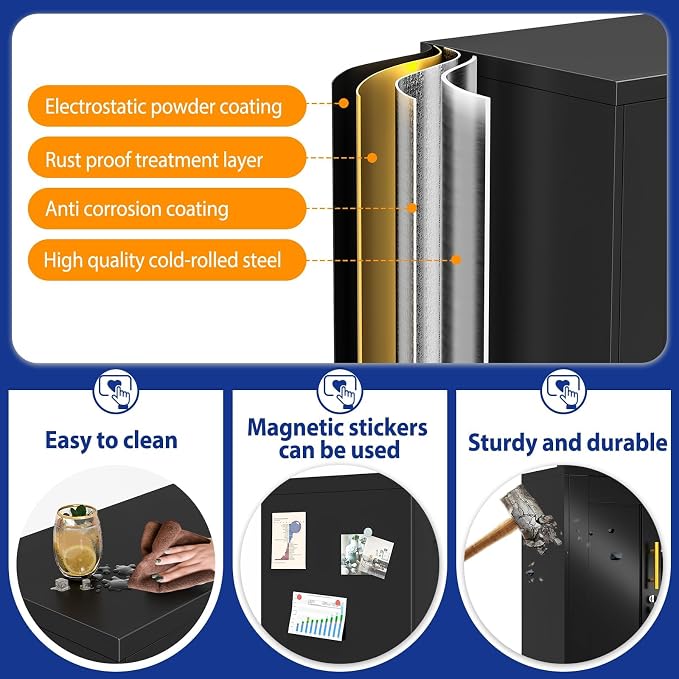 GAIOUS 35'' Tall Metal Storage Cabinet with Lock and Wheels, Steel Office Cabinet with 2 Door and 2 Adjustable Shelves, Lockable File Cabinet, Garage Cabinet, Rolling Cabinet for Home Office, Black
