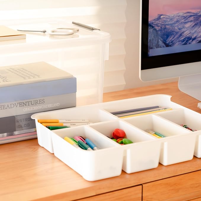 Citylife 32QT 2Packs Clear Craft Organizers and Storage Box with Tray | Stackable Art Supply Organizer Storage Bins with Lids for Beads, Markers, Sewing, Tools, Clothes, Files, Office Supplies