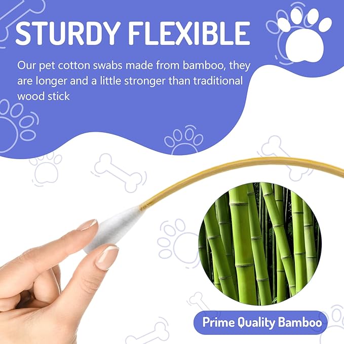 300PCS Large Cotton Swabs in Storage Box, 6 Inch Dog Ear Swabs with Bamboo Handle for Dogs - Soft Cotton, Gentle and Lint-Free, Specially Designed for Dogs, (Large)