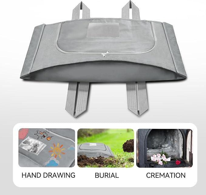 Pet Burial Bag for Dogs,Cats,Large Pets up to 80lb, Pet Casket Box(Gray, L) | Pet Caskets or Burial Boxes Alternative, Eco-Conscious Pet Body Bag with Handle & Custom Memorial Surface, Leakproof