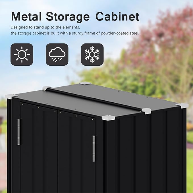 Devoko 28 CU FT Storage Cabinet, Metal Storage Shed with 3 Adjustable Shelves, for Patio Garden Backyard, Black