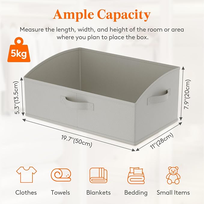 Lifewit Trapezoid Closet Storage Bin for Shelf, 6 Packs 23L, Light Gray | Non-woven Closet Organizer Baskets with Handles, Foldable Clothes Containers Boxes for Clothing, Book, Purse, Extra Large