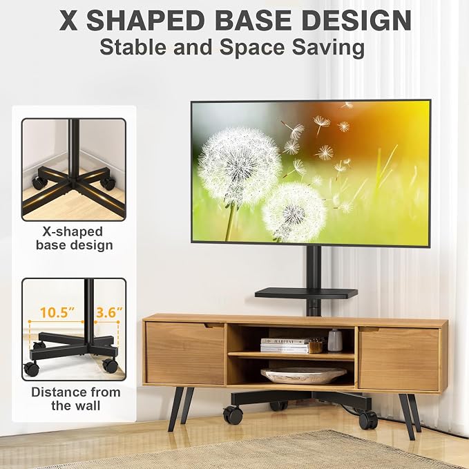 Mobile TV Stand with Power Outlet for 23-65 Inch TVs up to 88 lbs | Tilt Rolling TV Cart with Height Adjustment & Locking Wheels, Portable TV Stand for Bedroom, Office, Max VESA 400x400mm