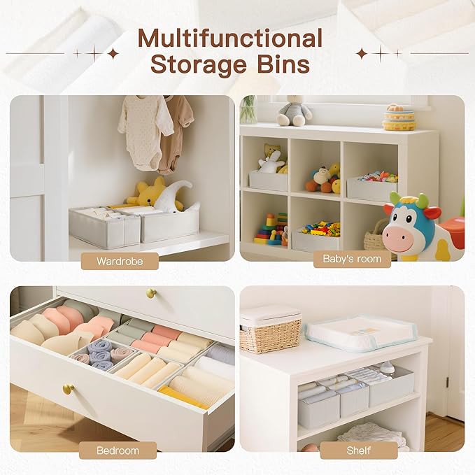 Drawer Organizer Clothes, 21 Pack Dresser Organizer for Baby Clothes, Underwear, Sock - Foldable Closet Organization and Storage Dividers Bins for Nursery, Bedroom (Oatmeal)