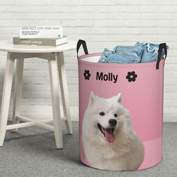Personalized Large Dog Toy Storage Basket Bin Collapsible Custom Pet Stuff Box Chest Container for Living Room Organizer for Dog Toys,Dog Food,Blankets,Clothing (Pink)