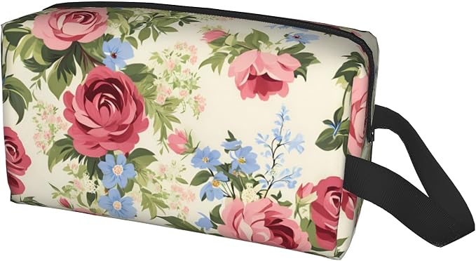Vintage Rose Flower Makeup Bag - Durable 600D Oxford Fabric Travel Cosmetic Bag, Shockproof Foam Padded Toiletry Organizer for Gym & Daily Use 10x6.2x4.9 Inch