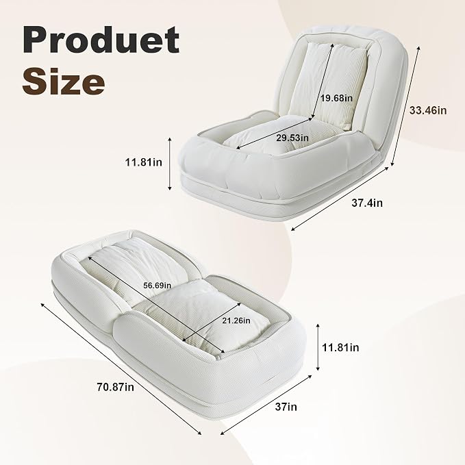 Human Dog Bed for Adults and Pets, Upholstered Foldable Lazy Sofa Bed with 5 Adjustable Positions, Corduroy Floor Sofa Bed with 2 Pillows, Convertible Recliner for Living Room, Reading Corner