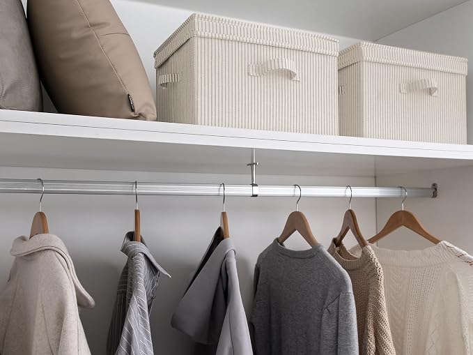 StorageWorks Fabric Storage Bins with Lids, Closet Storage Bins | Flip-Top Lid, 3 Handles, Collapsible, Stackable, for Clothes Blankets, Multi-Purpose, Large, Khaki and Beige Stripes, 2-Pack