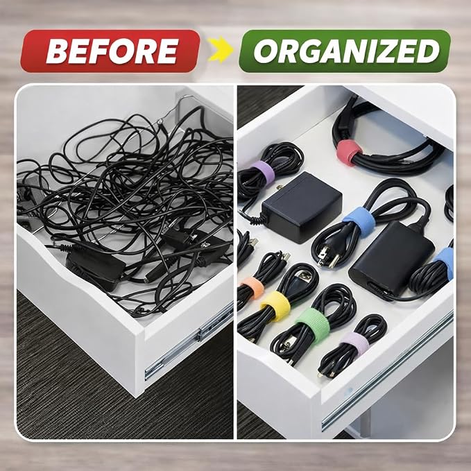 66 PCS Cord Organizer for Appliances Kit - Includes 6-Pack Appliance Cord Wrap & 60-Pack Multicolor Reusable Cable Ties - Universal Cord Organizer for Appliances, Home, Office & Kitchen