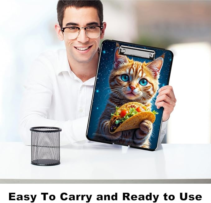 Heavy Duty Storage Clipboard, Slim Nursing Clipboard with Internal Pen Case, Portable File Organizer Case for A4 Letter Size Paper Office Medical Professionals, Hamburg Orange Cat