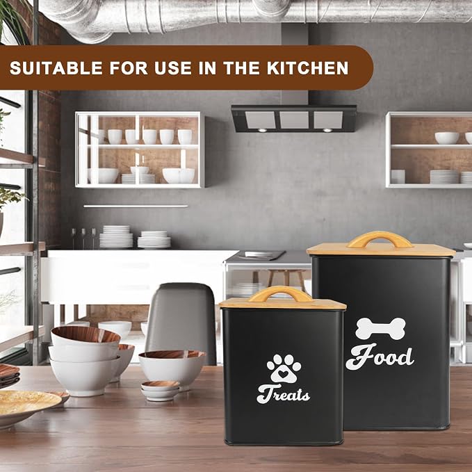 Dog Treat Container 2PCS, Dog Food Storage Container with Lids Airtight, Dog Treat Jars for Kitchen Counter-7+3Lbs, Small Dog and Cat Cookie Jar for Storage, Pet Treat Container (Upgraded) Black