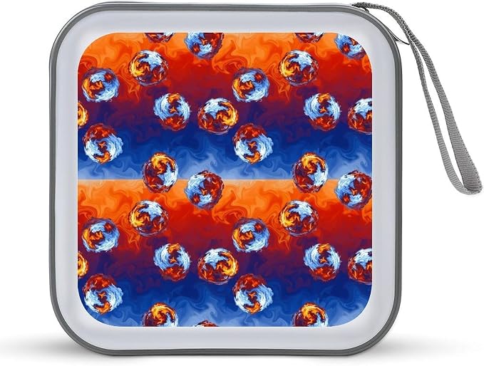 Hard Plastic CD/DVD Organizer Red Blue Ice Water Fire Flame, 40-Disc Storage Binder with Zipper, Portable Protective Case for Car Office