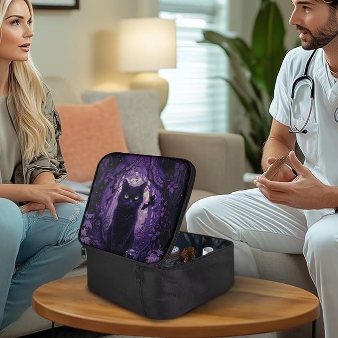 First Aid Case Purple Gothic Black Cat First Responder Case for Emergency Teams and Family Use Includes Modular Inserts Wear Resistant Zippers