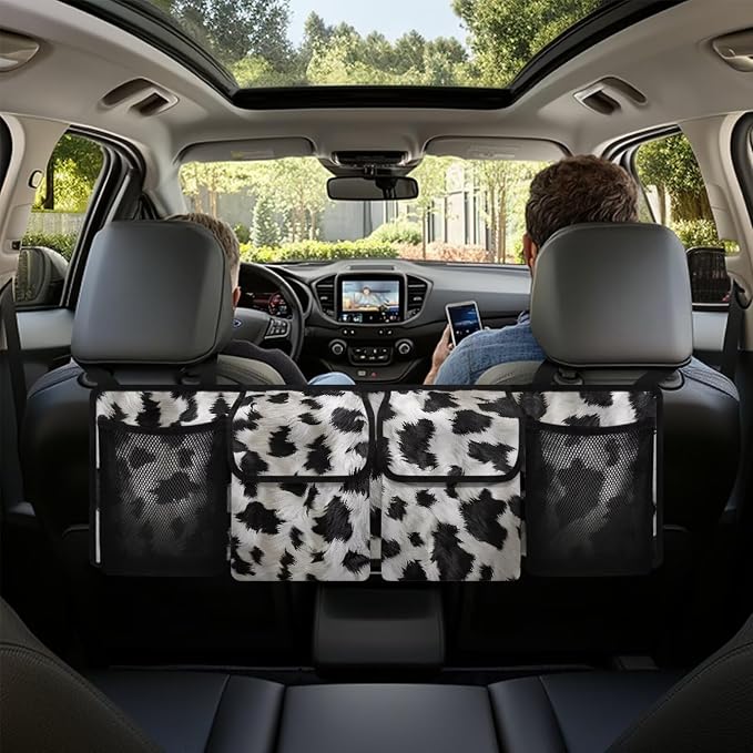 Cow Print Car Trunk Organizer Boho Car Accessories Quick-Dry Hanging Backseat Bag, High-Capacity Truck Sedan SUV Trunk Organizer