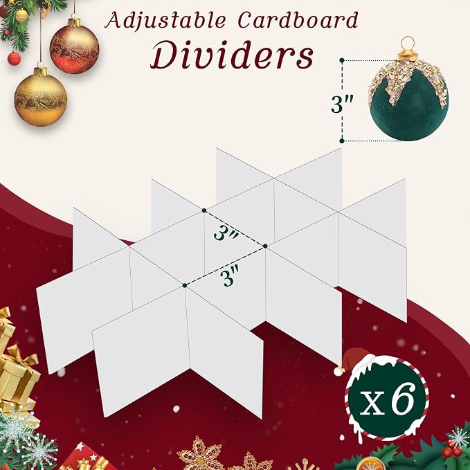 Christmas Ornament Storage Box with Adjustable Dividers Zippered Top Stores up to 72 Holiday Ornaments (3 Inch) Xmas Ball Decorations Organizer Storage Container Bin