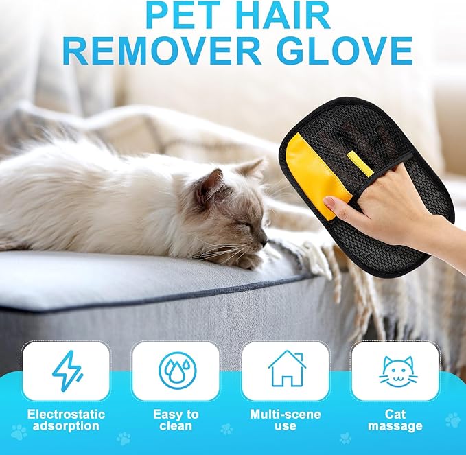 14 Pcs Pet Hair Remover Tool Set Including 2 Removal Gloves and 12 Laundry Catchers Reusable Pet Hair Remover for Furniture Car Couch Clothe Bedding