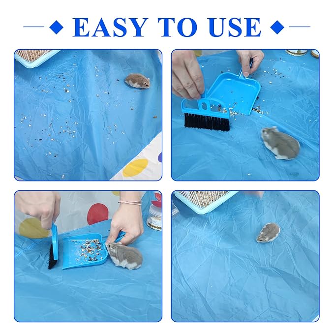 WishLotus Mini Dustpan and Brush Set, Portable Exquisite Pet Waste Cleaning Kit, Hamster Sand Scooper Cage Cleaning Tool for Small Pets Guinea Pigs Hedgehogs Hamsters Chinchillas Rabbits (Dark Blue)