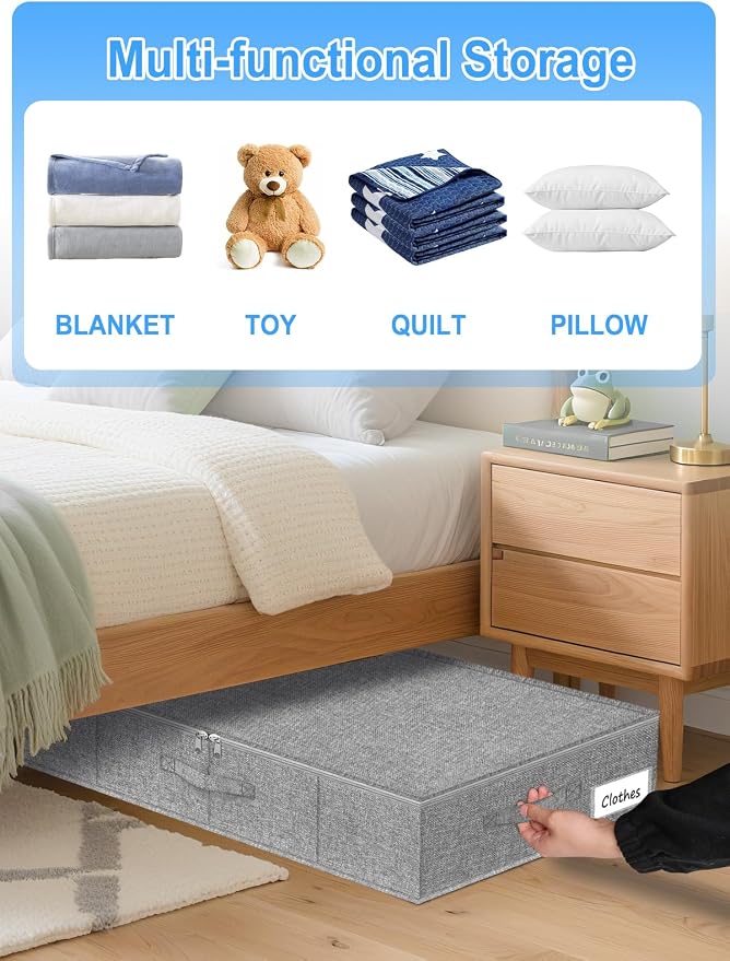 6.7-Inch Under Bed Storage Bin with Zipper Lid, Rigid Sides,2 Pack, Gray | Zipped Lid, Rigid Sides & Bottom, Large Clothes Organizer Box, Off-season Storage, Bedrooms, Closet Organization