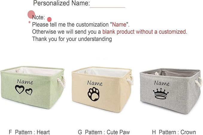 Personalized Dog Toy Storage Basket Bin Collapsible Customized Pet's Name Storage, Organizer for Dog Toys、Clothing、Apparel & Accessories with Box Heart Print (Green-M)
