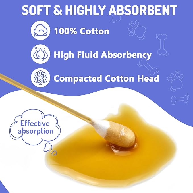 300PCS Large Cotton Swabs in Storage Box, 6 Inch Dog Ear Swabs with Bamboo Handle for Dogs - Soft Cotton, Gentle and Lint-Free, Specially Designed for Dogs, (Large)