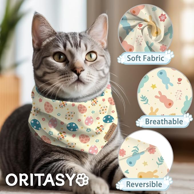 Easter Dog Bandanas, 2-Pack Triangle Reversible Bunny Eggs Pet Scarves, Premium Fabric, Bandana for All Boys Girls Dogs (Classic, One Size)