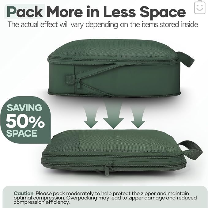 Veken 9/11 Set Compression Packing Cubes Garment Bags for Travel Essentials,Compressible Expandable Luggage Organizer Bags for Clothing,Space Saver Bags with Over 1000 pcs of Mesh Holes(Dark Green)