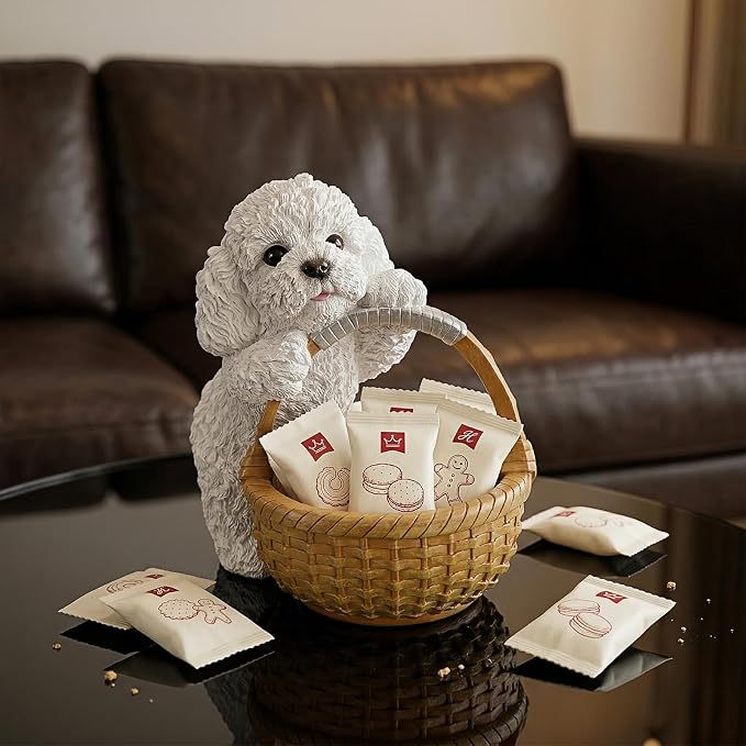 Cute White Poodle Candy Bowl, Resin Dog Figurine Key Bowl for Entryway Table, Desktop Storage Basket Organizer for Desk, Unique Poodle Lover Gift