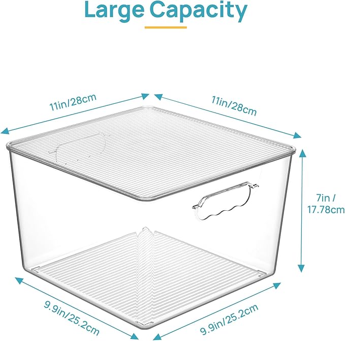 Vtopmart 8 Pack Extra Large Clear Stackable Storage Bins with Lids for Cube | 11in Cube Storage Bins with Handle for Onions and Potatoes, Plastic Containers for Pantry, Freezer, Kitchen, Closet, Bathroom