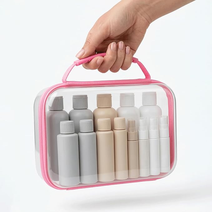 Clear Hard Shell Organizer Cases, 3 Pack with Handle | Durable PET shell with water-resistant, scratch-resistant surface for travel, toiletries, electronics and toys