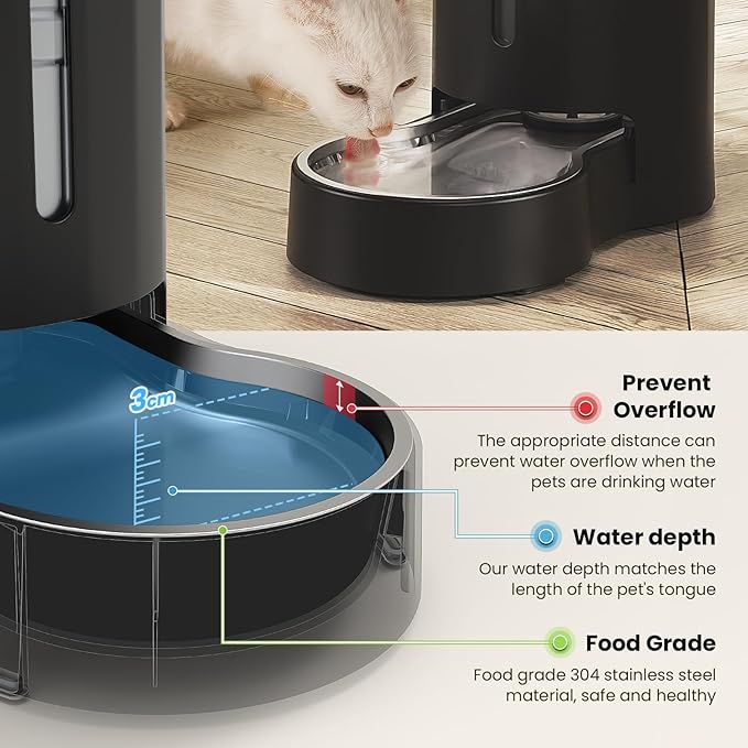 CZPET Dog Water Bowl Dispenser 7L, Wider Mouth & Upgraded Brush for Easy Cleaning Automatic Cat Gravity Refilling Waterer with Removable Stainless Steel Bowl, Large Drinking Area for Multi-Pet (Black)