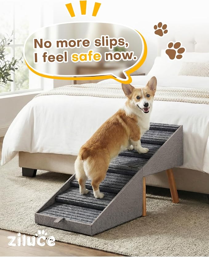 Split Ottoman Dog Ramp for Bed and Couch, 21.06" H Non Slip Dog Stairs for Small Medium Large Dogs Cats Puppies Joint Support, 2 in 1 Foldable Wooden Pet Steps for Senior/Injured Dogs, Space Saving