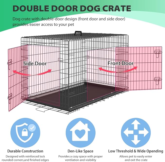 BestPet | Dog Crate | 24" | Black | Foldable Metal Kennel with Double Doors | Secure Slide-Bolt Latches, Leakproof Tray | Portable Dog Cage for Small Breeds | for Travel, Indoor & Outdoor Use