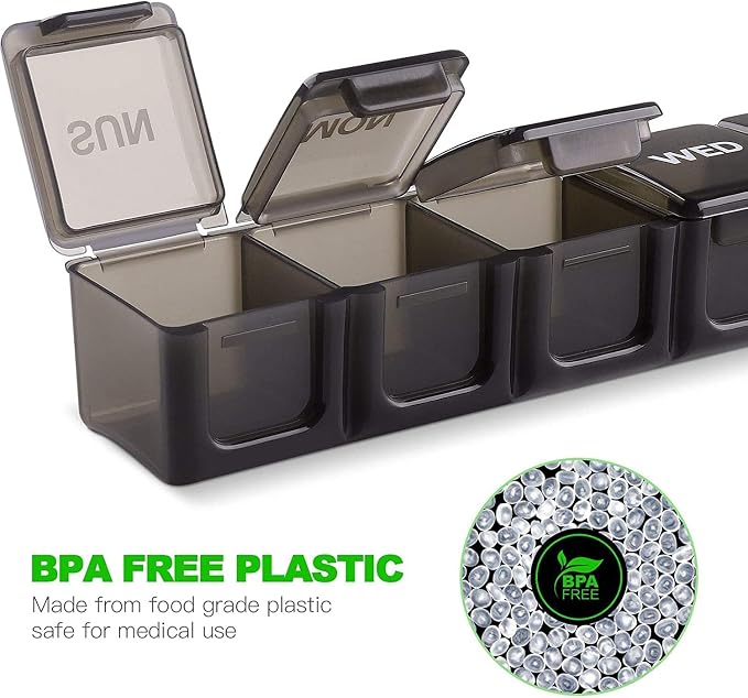 Pill Organizer 7-Day Weekly Pill Organizer | Portable Medicine, Daily Pill Cases for Pills/Vitamin/Fish Oil/Supplements