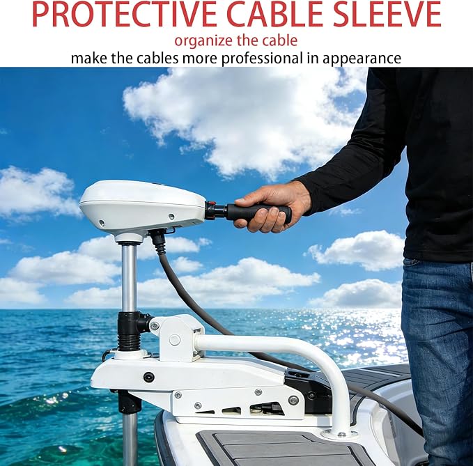 Trolling Motor Cable Sleeve, 60" Made of Black Neoprene Trolling Motor Sleeve, Great for Cover Cables and Extension Cords and Outboard Motor Sleeve Organizer Cable Management and Protector