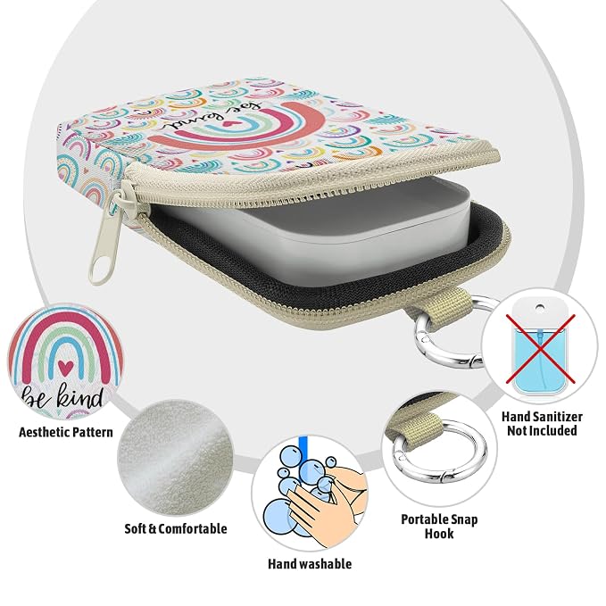 Hand Sanitizer Holder, Be Kind Rainbow Spray Case Zippered Pouch | Keychain, Travel Size, Cute Fashion Accessory with Snap Hook, for Glow Mist and Power Mist 1FL OZ, Mini Small Pocket Clip on