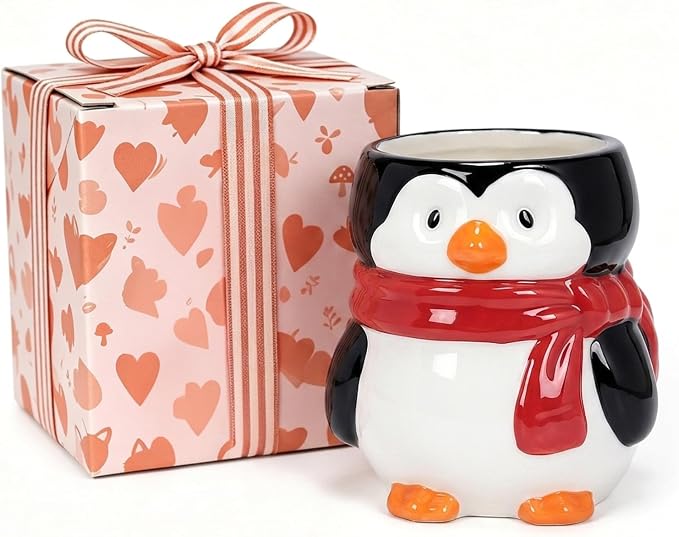 Ceramic Penguin Shaped Pen Pencil Holder for Desk Decoration Accessories Penguin Decor Makeup Brush Pen Cups Succulent Plant Pot Office School Ideal Gifts for Women, Mom or Birthdays