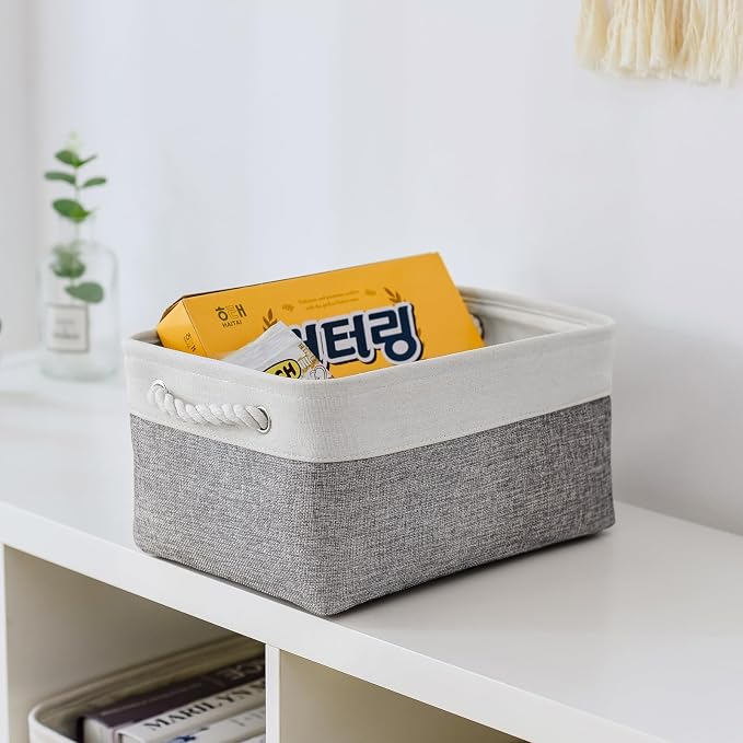 Storage Bins for Shelves - 13.8L×9.8W×6.7H inch 3 Pack Medium Collapsible Storage Baskets for Organizing | Fabric Storage Cubes for Linen Closet Toy Home (White&Grey)