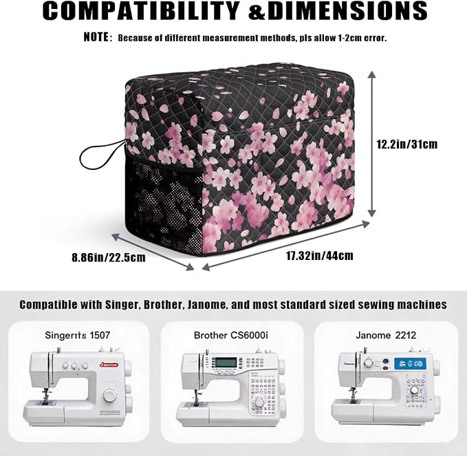 Sewing Machine Cover Polyester Febric Falling Cherry Blossom Print | Dust Pet Hair Protection,Quilting Design,Fits Standard Singer,Brother Janome Machines,Protecting Decorating Your Sewing Space