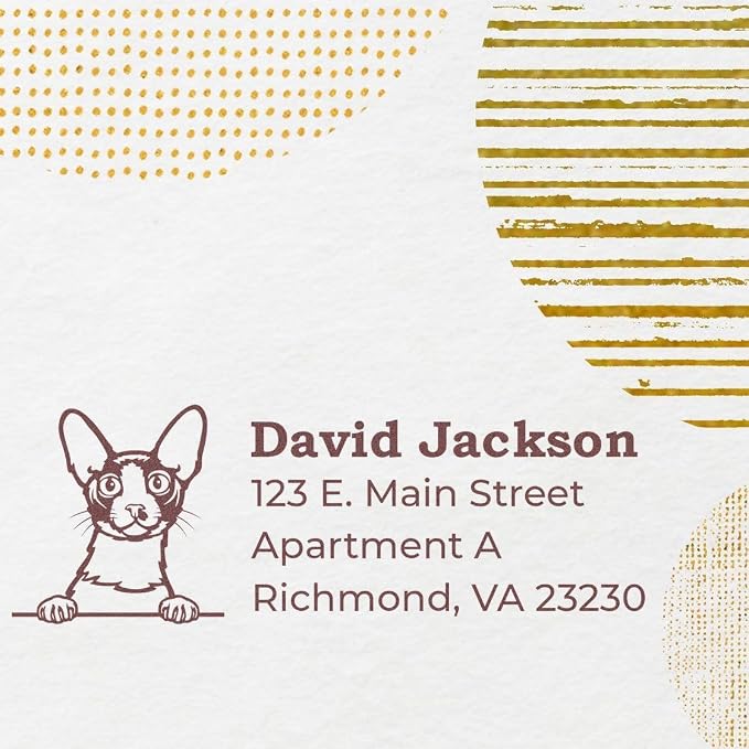 Peeking Cornish Rex Cat Self-Inking Address Stamp - Custom Rubber Stamp | Envelope Stamp for Pet Themed Mail. Custom Made Cornish Rex Cat Mailing Address Stamp. 4 case colors. No separate pad needed.