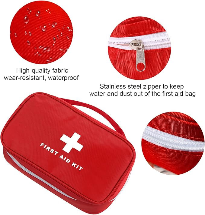 6pcs First Aid Bag Empty, Waterproof Durable First Aid Kit Bag Empty with Zippered,First Responder Storage Medicine Emergency Bag for Home Office Kitchen Outdoor Travel Camping Activities-Red